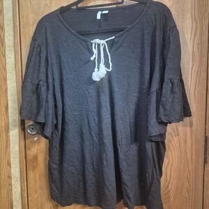 Elegant Black Women's Blouse with Tassel Tie